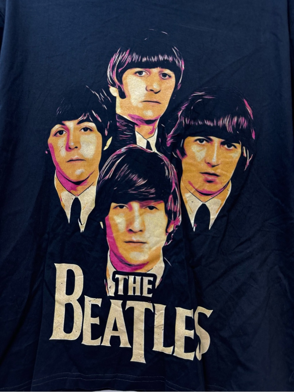 The Beatles artist rock band tee Black Tee with Yellow & Pink Portrait Print - Picture 2 of 4